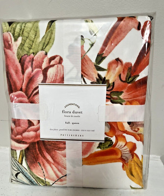 Pottery Barn FLORA Print Full Queen  Duvet Cover Floral  Butterflies Garden NEW-image