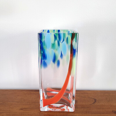Vintage Art Glass Vase Heavy Square Art Studio 9