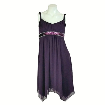 En Focus Studio Womens Dress 6 Purple Chiffon Sequined Tie-Back Asymmetric Party-image