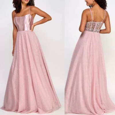 City Studio Metallic Corset-Bodice Lace-Back Formal Gown Prom Hoco Pink Size 11-image
