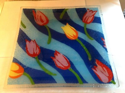 Studio Art Fused Glass Hand Painted Tulip 10