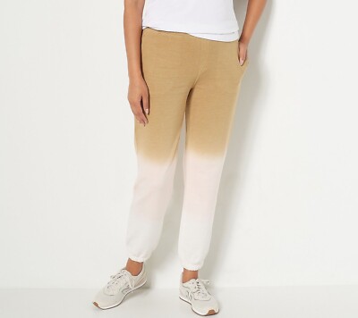 Susan Graver Weekend Dip-Dyed French Terry Joggers Camel/Blush Women's Large-image