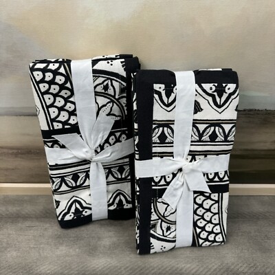 Pottery Barn Marrakesh Printed Cotton Napkins Set of 8 Black Natural Ivory NWOT-image