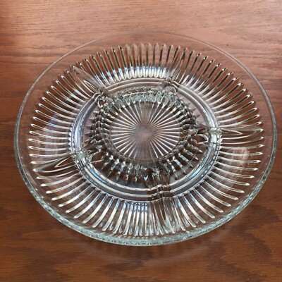 Large Divided Glass Serving Dish / Platter Snack Tray with Center Dip Space. -image