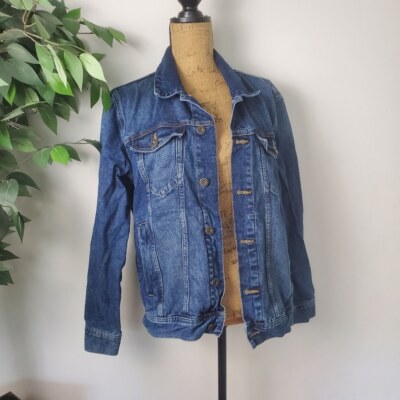 DIP Trucker Denim Jacket Classic Blue Womens Size Large 100% Cotton-image