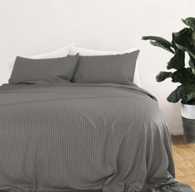 Super Soft Microfiber Embossed Stripe Gray Full Sheet Set-image