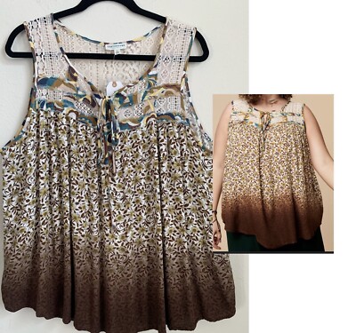 NWT Dipped Tie Dye Hippie Boho Bohemian Floral Top Tank 100% Rayon Size Large-image