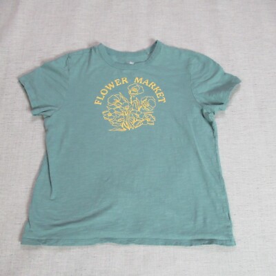 Dip T Shirt Womens Size Large Teal Cap Sleeve Graphic Flower Market Tee Casual-image
