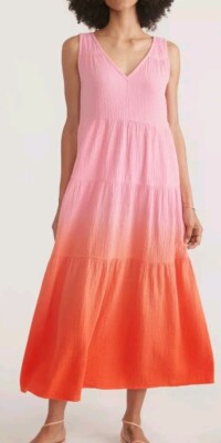 Marine Layer Corinne Double Cloth Maxi Dress Pink Dip Dye Size Large-image