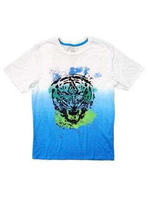 Boys White & Blue Paint Dip Tiger Short Sleeve T-Shirt Tee Shirt XXL 18-image