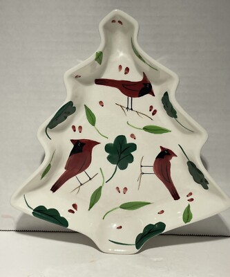 Studio Nova Holiday Cardinal Tree Shaped Serving Plate Red Birds Christmas 9