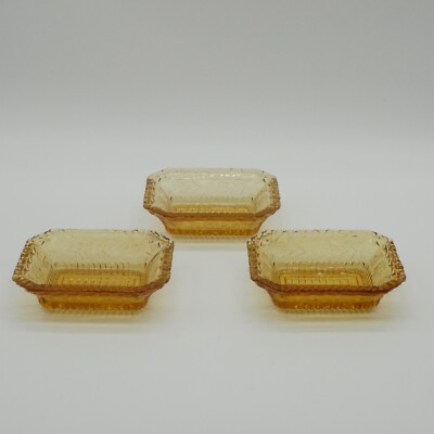 Set of 3 LG WRIGHT GLASS RECTANGULAR Wildflower Salt Dip Open Cellar AMBER-image