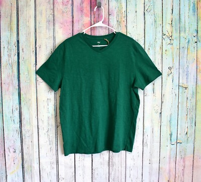 Men's Dip Slub Tee T-Shirt Short Sleeve V-Neck Organic Cotton LARGE Green NWT-image