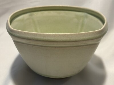 Stamped A P Studio Art Pottery Square Footed Bowl Soft And Green 4.75” x 8”-image