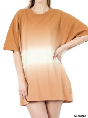 ZENANA Dip Dye Short Sleeve Round Neck Top Oversized Cotton Casual Size XLarge-image
