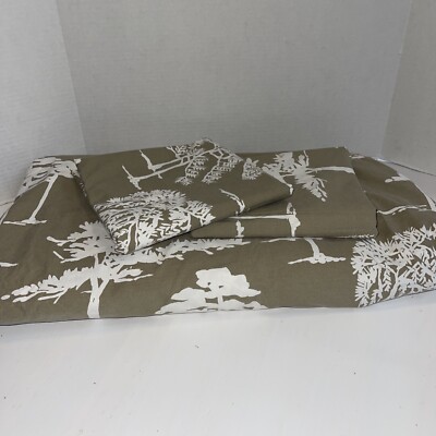 POTTERY BARN TREES Woodland BROWN 3PC FULL QUEEN DUVET SET Shams-image