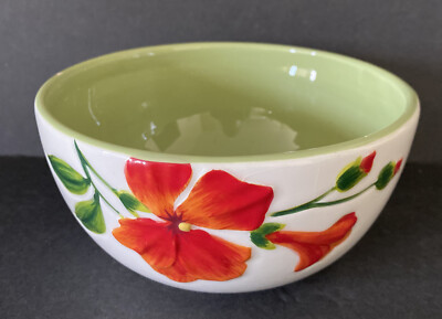 Home Studio Garden Bouquet Bowl Red Orange Flowers 6” Diameter-image