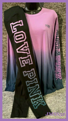 Victoria's Secret Pink Ombre Dip Dye Campus Shirt + Leggings Set Amethyst L NWT-image