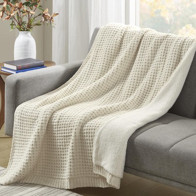 Luxuriously Cozy Chenille Throw Blanket Waffle Weave Reversible Soft & Warm S...-image