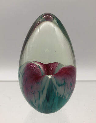 Glass Eye Studio Egg Paperweight Art Glass Pink/White Flower Theme Numbered 2.5
