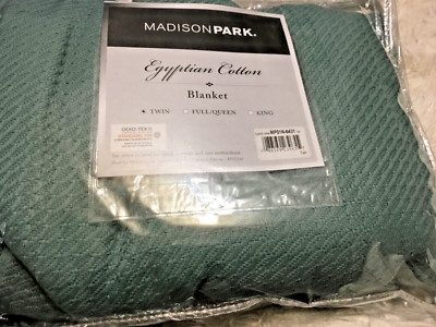 Madison Park Egyptian Cotton Solid Twin Blanket Teal MP51N-6431 New-image