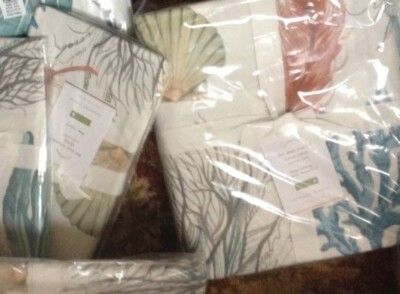 Pottery Barn Del Mar Duvet Cover Blue Queen 2 Std Shams Coral Sea Shell Coastal-image