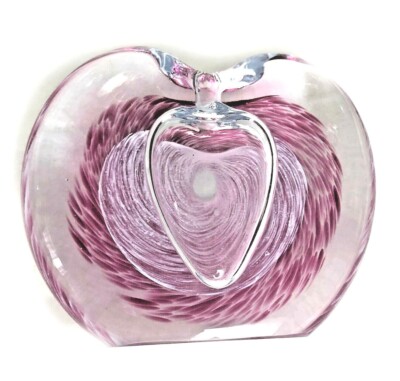 Hand Blown Studio Art Glass Pink Heart Shaped Perfume Bottle Vase No Dauber-image
