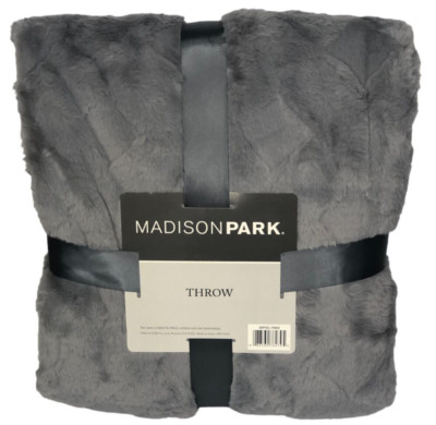 Madison Park GRAY Jane Claire Luxury Basketweave Faux Fur Throw Blanket 50x60
