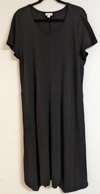 Wmn's J.Jill purejill Tencel/Linen Black Soft Knit Dipped Hem Midi Maxi Dress LG-image