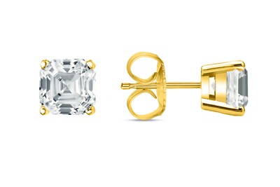 2 Ct Asscher Created Diamond Earrings Studs Real 18K Yellow Gold Basket Push-image