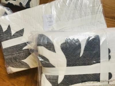 Pottery Barn Mahalo Applique Quilt Set Charcoal Gray Queen 2 Std Shams Hawaiian-image