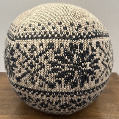NEW Pottery Barn Sweater Knit Sphere Fair Isle Round Pouf Ball Pillow w/ Insert-image