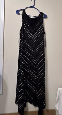Apt. 9 Fun Artsy Black & White Dress Long W/ Dipped Sides Large Sleeveless-image