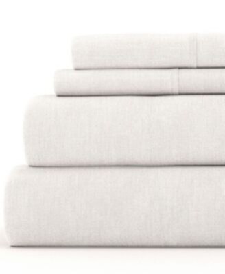 New IENJOY HOME Bed Sheet Set, Bamboo Linen Blend Soft 4 Piece Set Queen Beige-image
