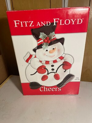 (1b) Fitz & Floyd Cheers Snowman Chip & Dip Serving Platter-image