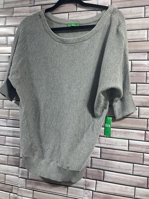 Dip womens shirt large matchpoint grey mesh knited round neck short sleeve Nwt-image