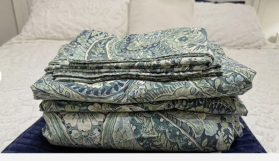 Pottery Barn 4 Pc McKenna Paisley F/Q Duvet Cover, Shams & Custom Shower Curtain-image