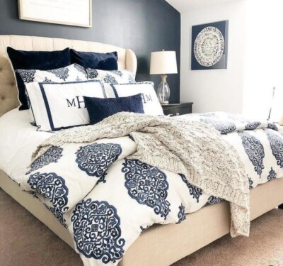 Pottery Barn Asher Medallion Duvet Cover Twilight Blue Queen No Shams-image