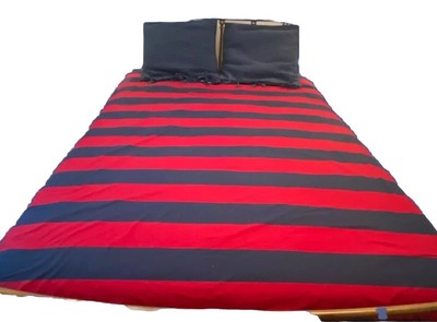 Pottery Barn F/Q Red &Navy Striped Duvet Cover 100% Cotton Country Farmhouse-image