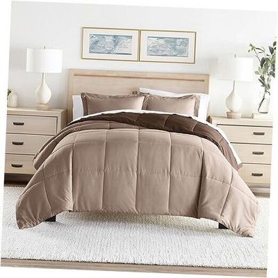  Reversible Queen Comforter Set (3 Piece) - Bring Full/Queen Reversible Taupe-image