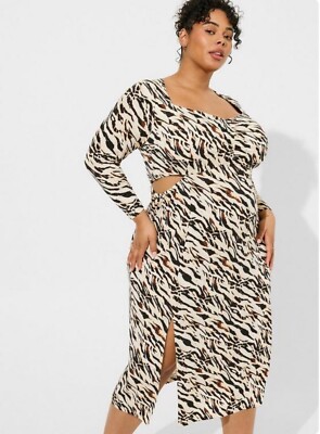 NWT Torrid Maxi Studio Knit Dress Size 4X Long Sleeve Zebra Print-image