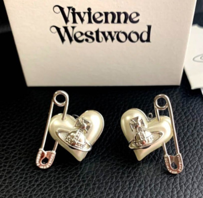 Vivienne Westwood ORIETTA Heart Orb Silver Earrings Pin with drawstring-image