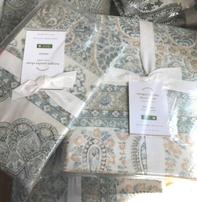 Pottery Barn Meagan Paisley Duvet Cover Set Blue Green Queen 2 Std Shams Megan🦩-image