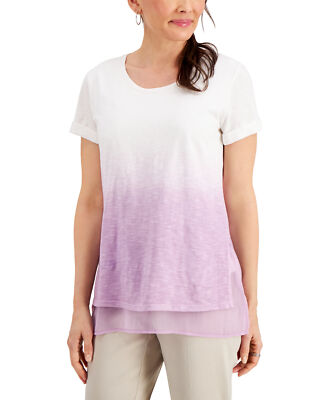 JM Collection Women's Short-Sleeve Dip Dye Tunic (X-Large, Lilac Moon)-image