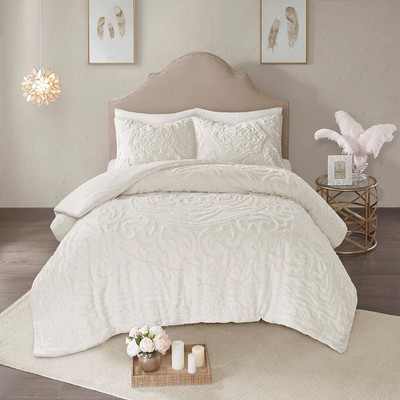 3-Piece Tufted Cotton Chenille Medallion Comforter Set Off-White King/Cal King-image