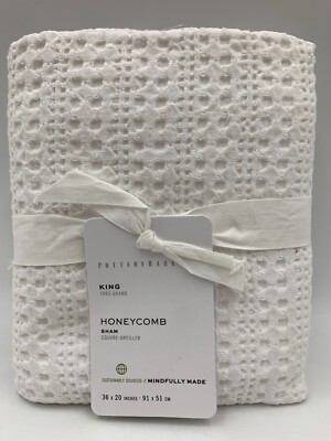 Pottery Barn Honeycomb Waffle Weave Organic Cotton Sham King White #3B-image
