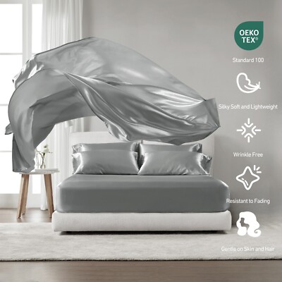 Madison Park 6PC Satin Bed SheetSet Luxurious Silky Fits 14-16