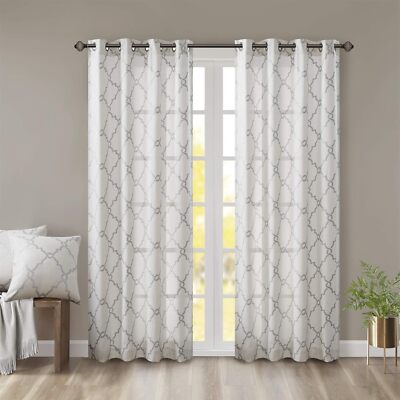 Window Curtain Light Filtering Fretwork Print 4 Panels Grommet Top Drape 50
