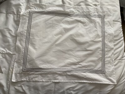 Pottery Barn Pillow Shams. Set Of 3. White With Silver Border Lines. 26” X 20”.-image