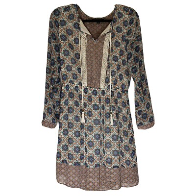 Signature Studio Dress Women’s Medium Crochet Detail Sheer Lined Boho Hippie-image